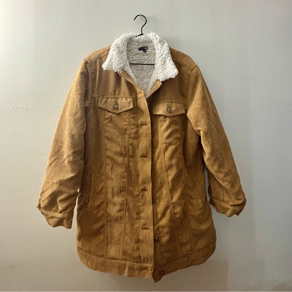 Fashion Nova Tan Teddy Jacket with White Sherpa Collar